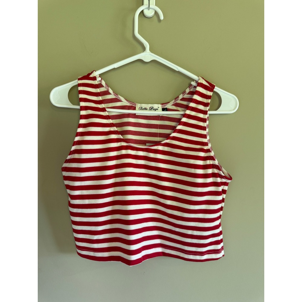 Bettie Page Marina Top Red White Striped Nautical Crop Tank XL New